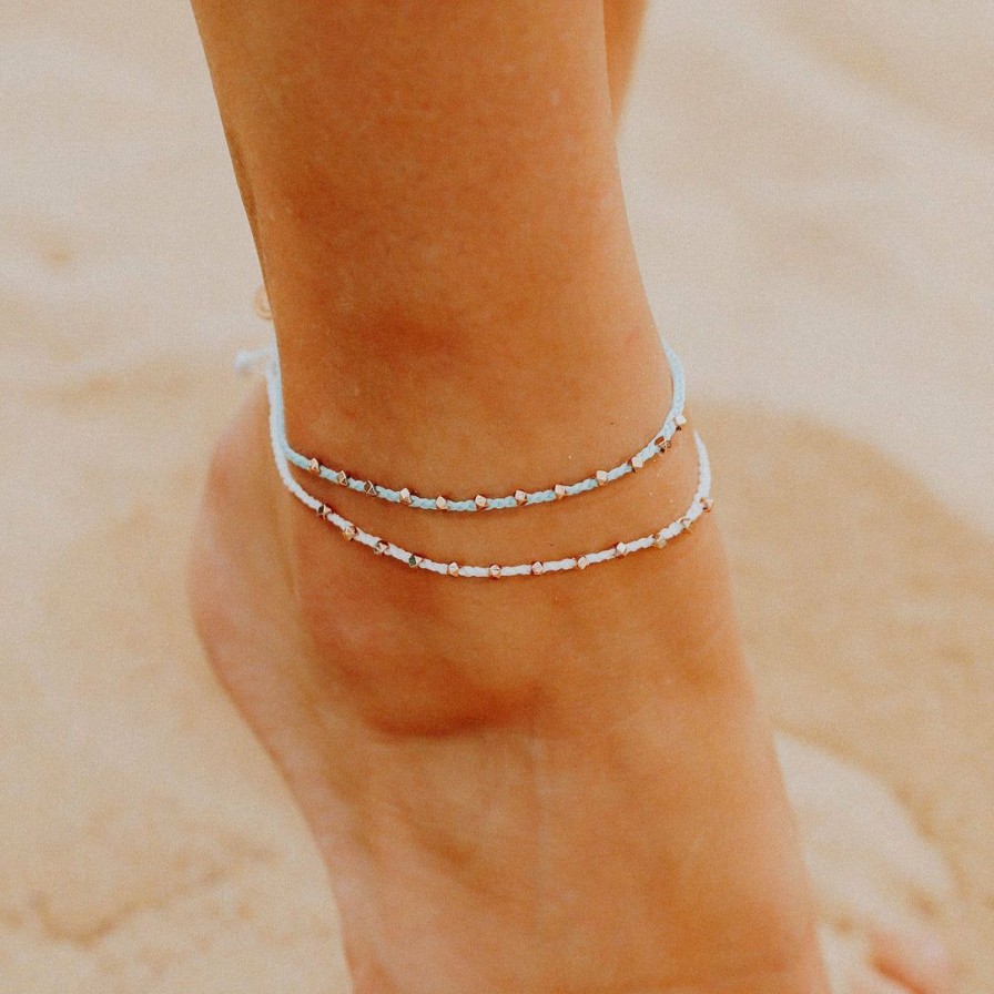 Jewelry * | Discount Pura Vida Bracelets Best Sellers Rose Gold Stitched Beaded Anklet