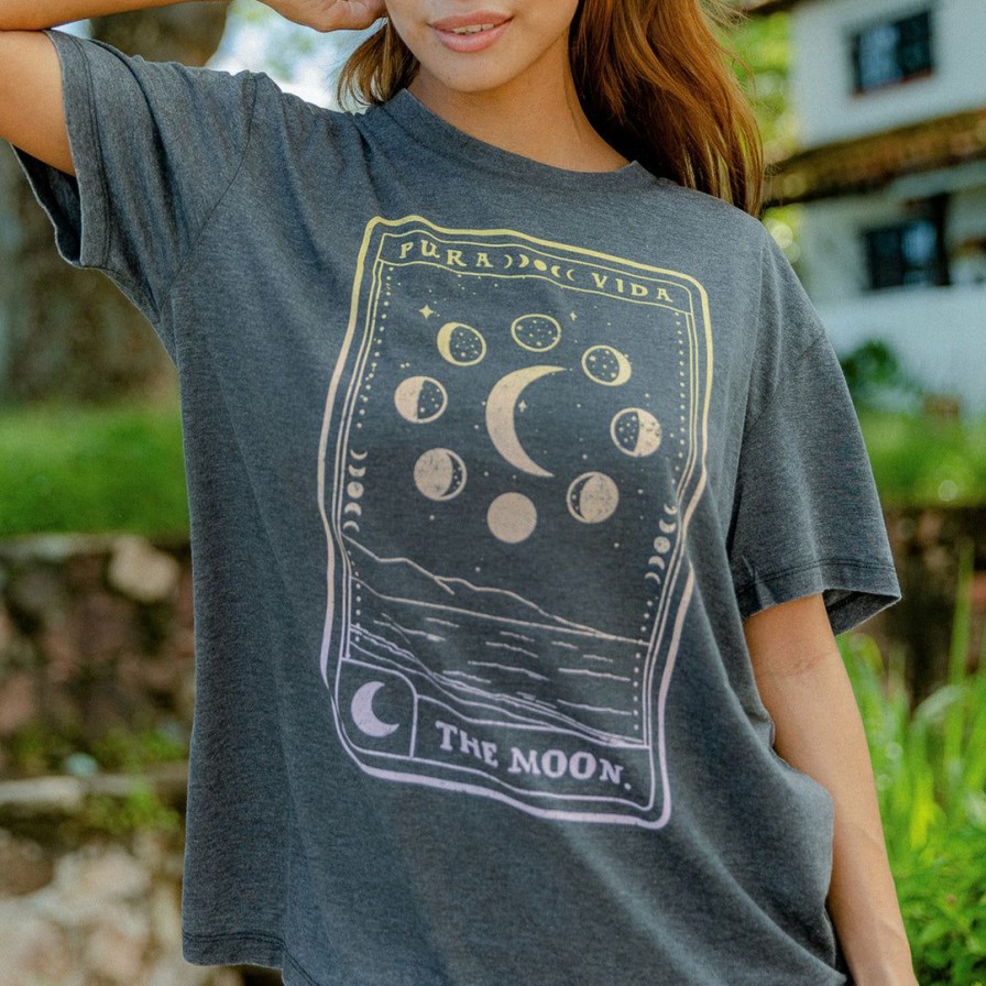 Clothing * | Brand New Pura Vida Bracelets Moon Tarot Tee Vintage Black Burnout