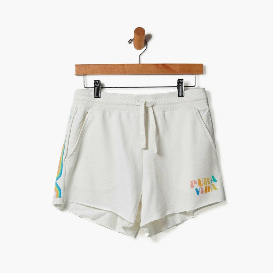 Clothing * | Discount Pura Vida Bracelets Rainbow Wave Sweatshorts Vintage White