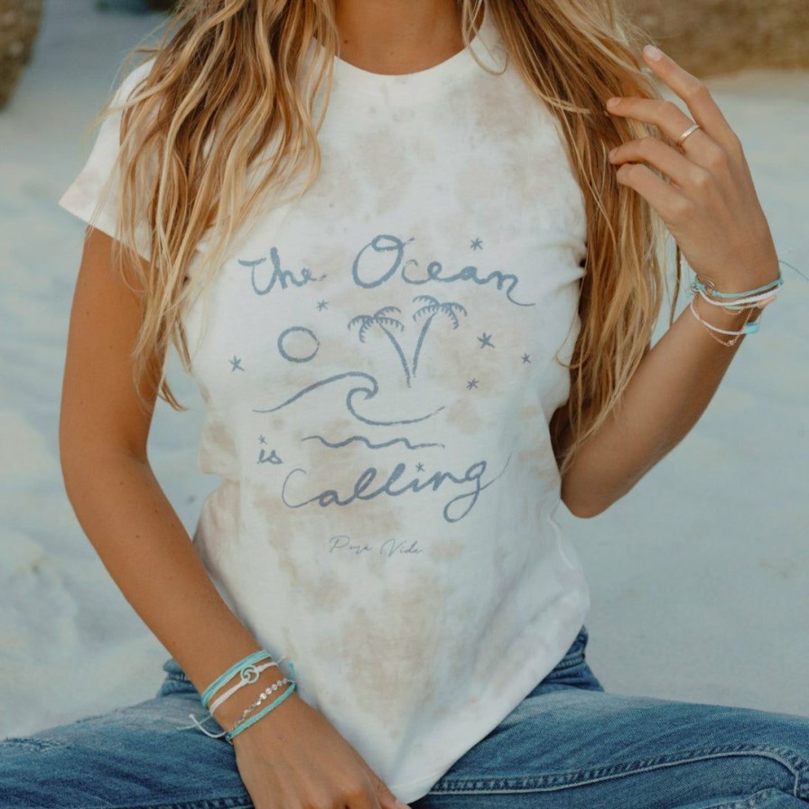 Clothing * | Deals Pura Vida Bracelets Best Sellers The Ocean Is Calling Fitted Tee Mushroom Tie-Dye