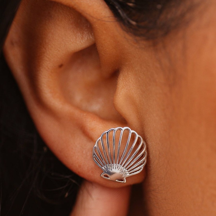 Jewelry * | Cheap Pura Vida Bracelets Delicate Shell Stud Earrings