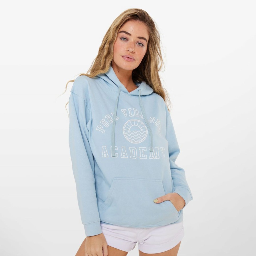 Clothing * | Promo Pura Vida Bracelets Pv Surf Academy Hoodie Best Sellers Pale Blue