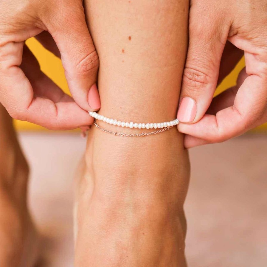 Jewelry * | Best Reviews Of Pura Vida Bracelets Bitty Pearl Chain Anklet