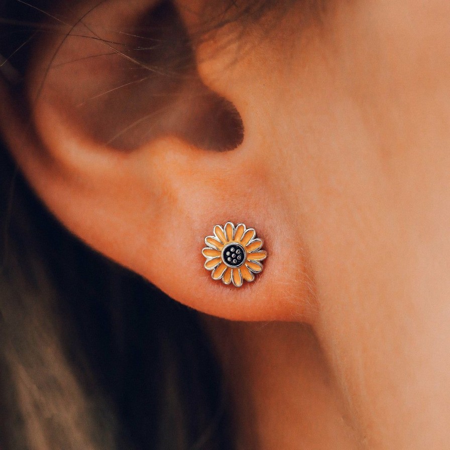 Jewelry * | Discount Spring 2020 Enamel Sunflower Stud Earrings