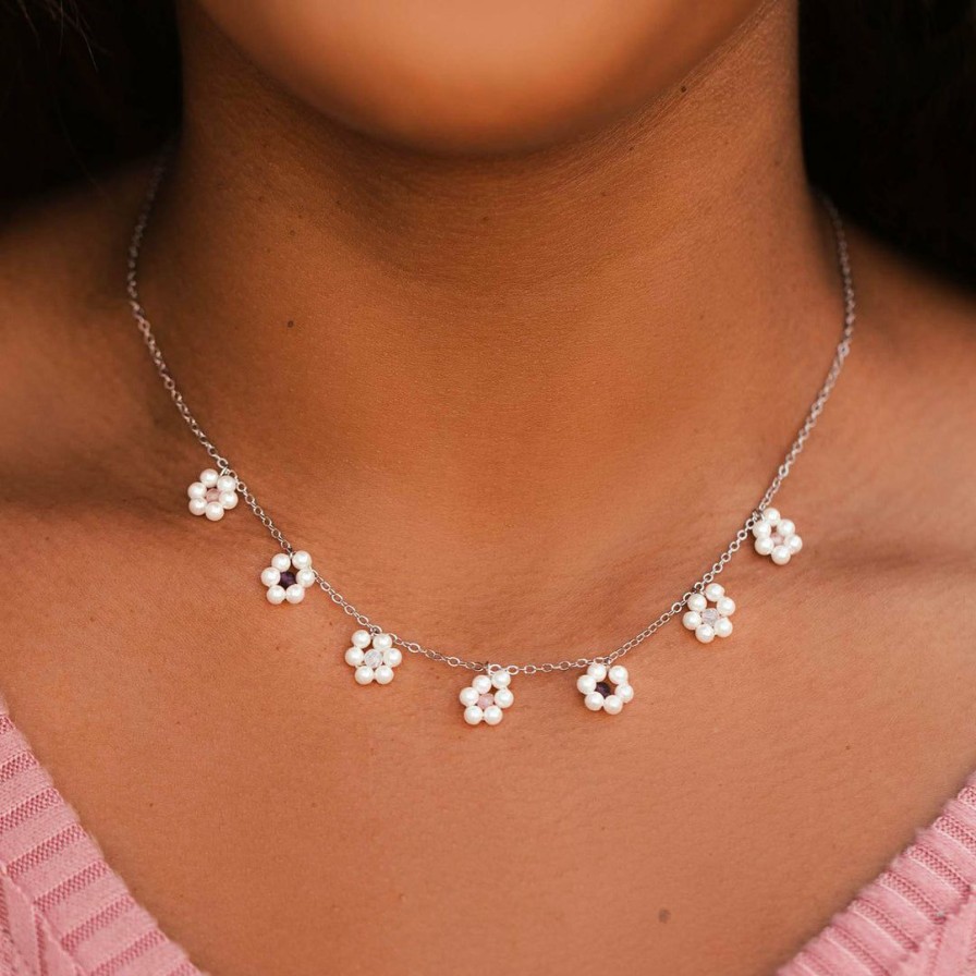 Jewelry * | Brand New Pura Vida Bracelets Bitty Pearl Flower Choker Best Sellers