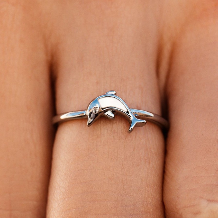 Jewelry * | Coupon Pura Vida Bracelets Mother Of Pearl Dolphin Ring