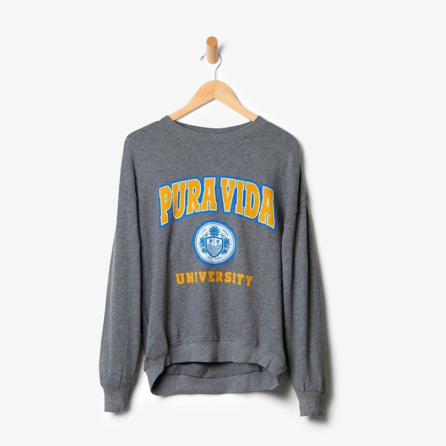 Clothing * | Best Reviews Of Pura Vida Bracelets Trending On Tiktok Pv University Oversized Crew Fleece Heather Grey