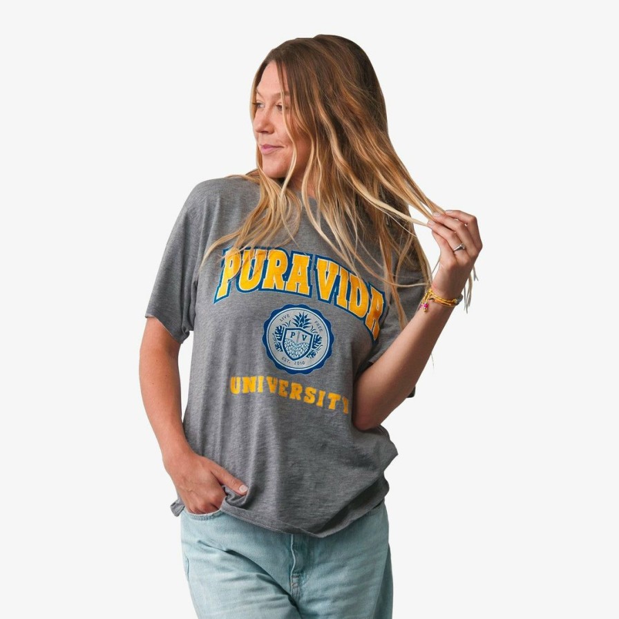 Clothing * | Outlet Pura Vida Bracelets Pv University Tee Trending On Tiktok Heather Grey