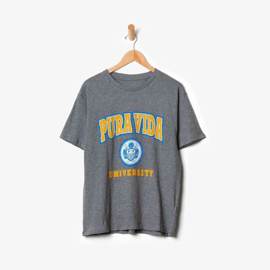 Clothing * | Outlet Pura Vida Bracelets Pv University Tee Trending On Tiktok Heather Grey