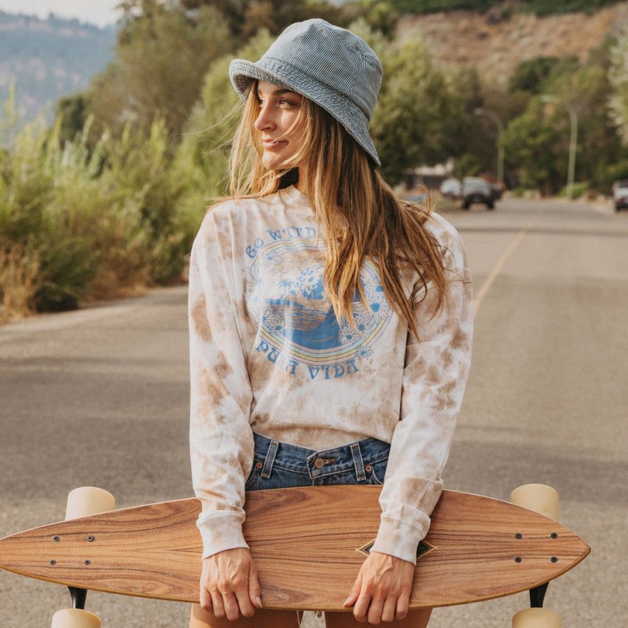 Clothing * | Coupon Pura Vida Bracelets Go With The Flow Long Sleeve Boxy Tee Mushroom Tie-Dye