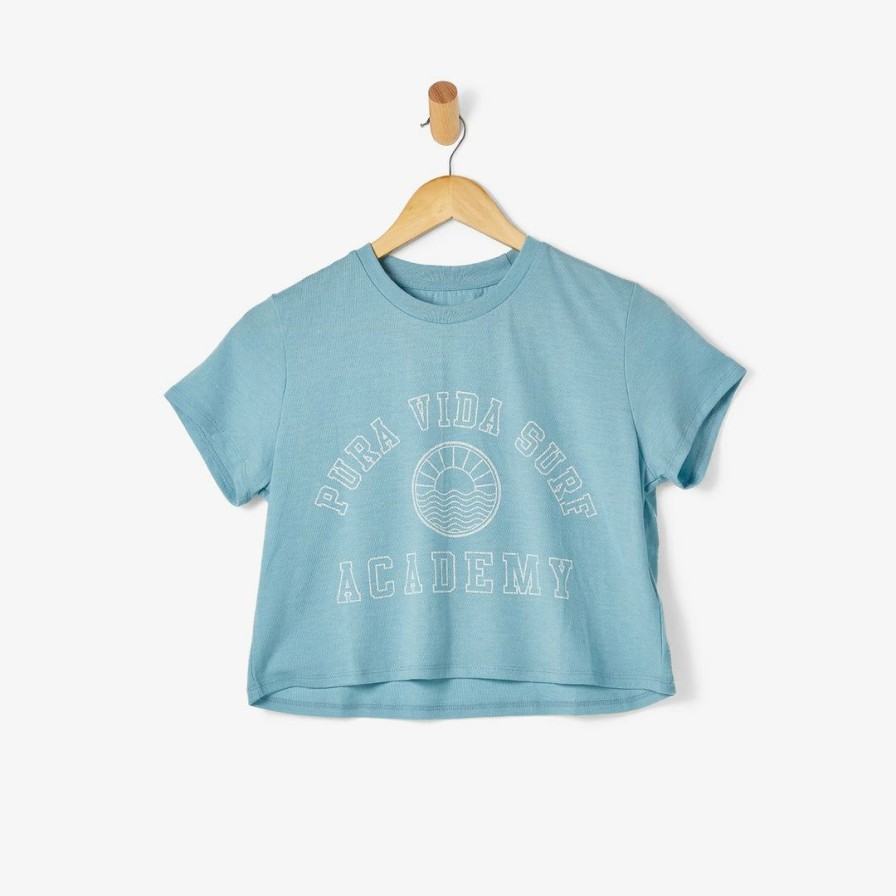 Clothing * | Best Reviews Of Pura Vida Bracelets Surf Academy Crop Tee Best Sellers Pale Blue