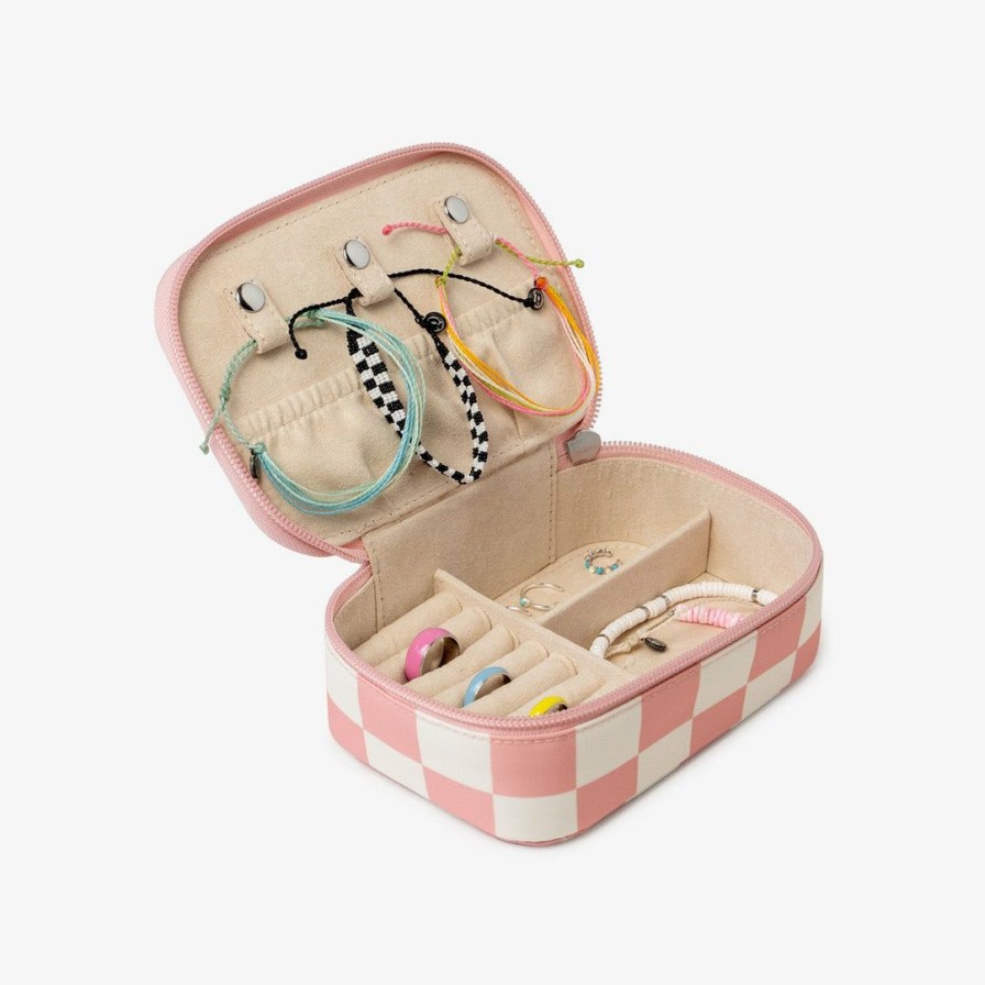 Accessories * | Discount Pura Vida Bracelets Pink Checkered Jewelry Case Trending On Tiktok