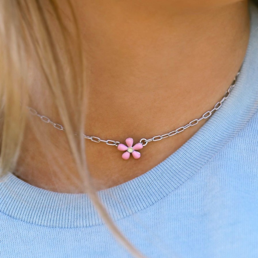 Jewelry * | Cheap Pura Vida Bracelets Best Sellers Enamel Flower Paperclip Chain Choker