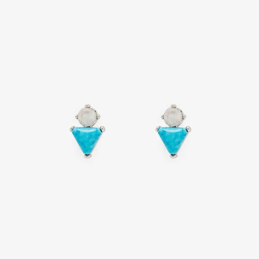 Jewelry * | Promo Pura Vida Bracelets Turquoise & Moonstone Stud Earrings