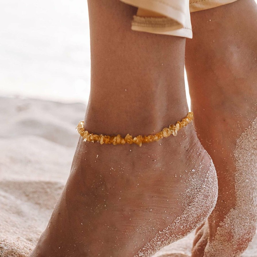 Jewelry * | New Pura Vida Bracelets Citrine Gemstone Chip Anklet Best Sellers