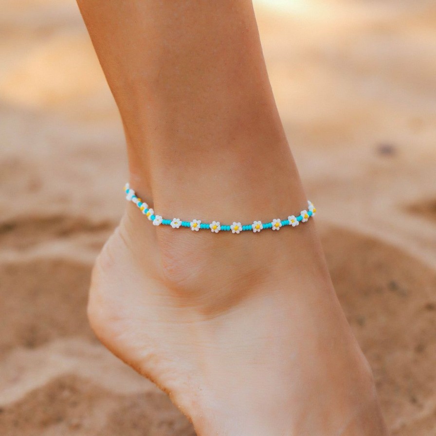 Jewelry * | Top 10 Pura Vida Bracelets Best Sellers Daisy Seed Bead Anklet