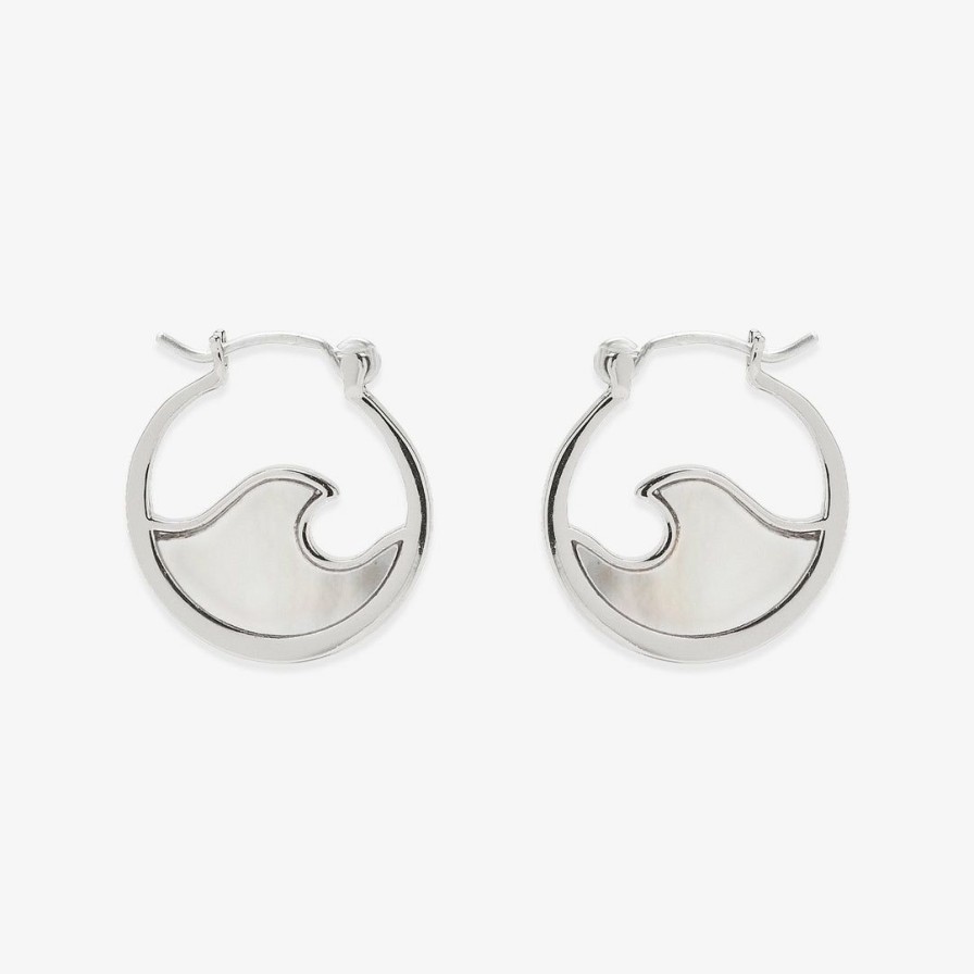 Jewelry * | Best Pirce Pura Vida Bracelets Mother Of Pearl Mini Wave Hoop Earrings Best Sellers