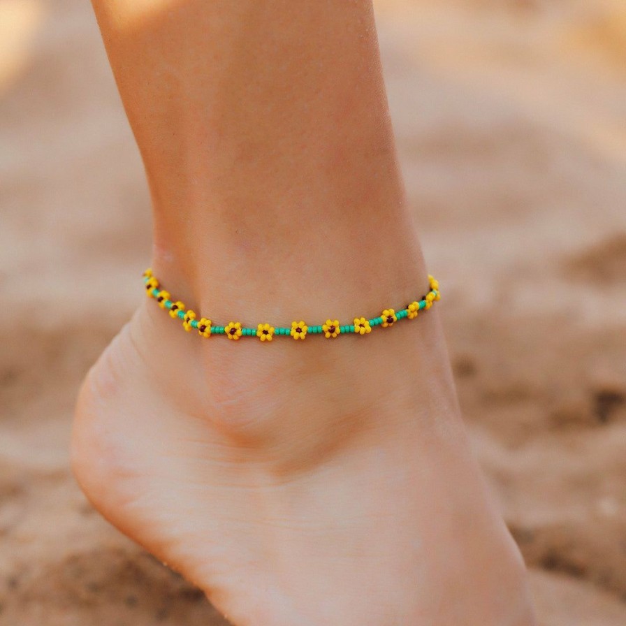 Jewelry * | Coupon Pura Vida Bracelets Sunflower Seed Bead Anklet Best Sellers