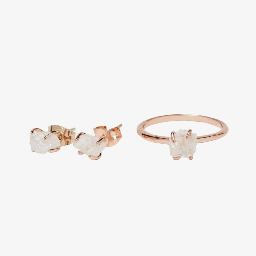 Jewelry * | Best Reviews Of Fall 2019 Raw Crystal Ring + Earring Set Best Sellers