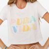 Clothing * | Coupon Pura Vida Bracelets Pura Vida Rainbow Wave Crop Tee Best Sellers Vintage White