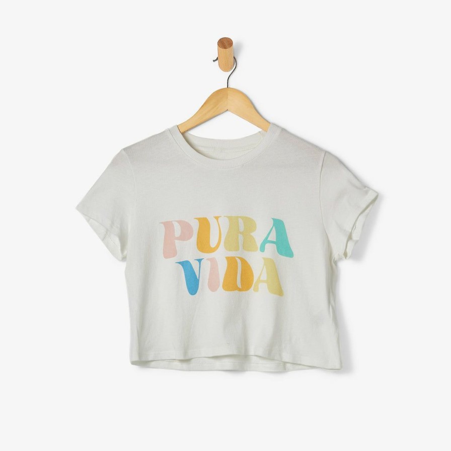 Clothing * | Coupon Pura Vida Bracelets Pura Vida Rainbow Wave Crop Tee Best Sellers Vintage White