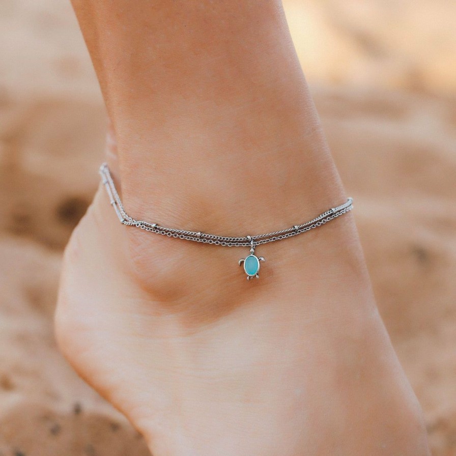 Jewelry * | New Pura Vida Bracelets Best Sellers Double Chain Turtle Anklet