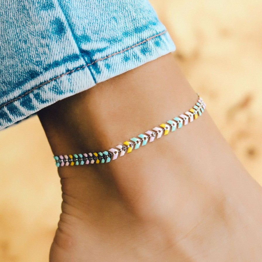 Jewelry * | Best Reviews Of Spring 2021 Rainbow Chevron Anklet Best Sellers