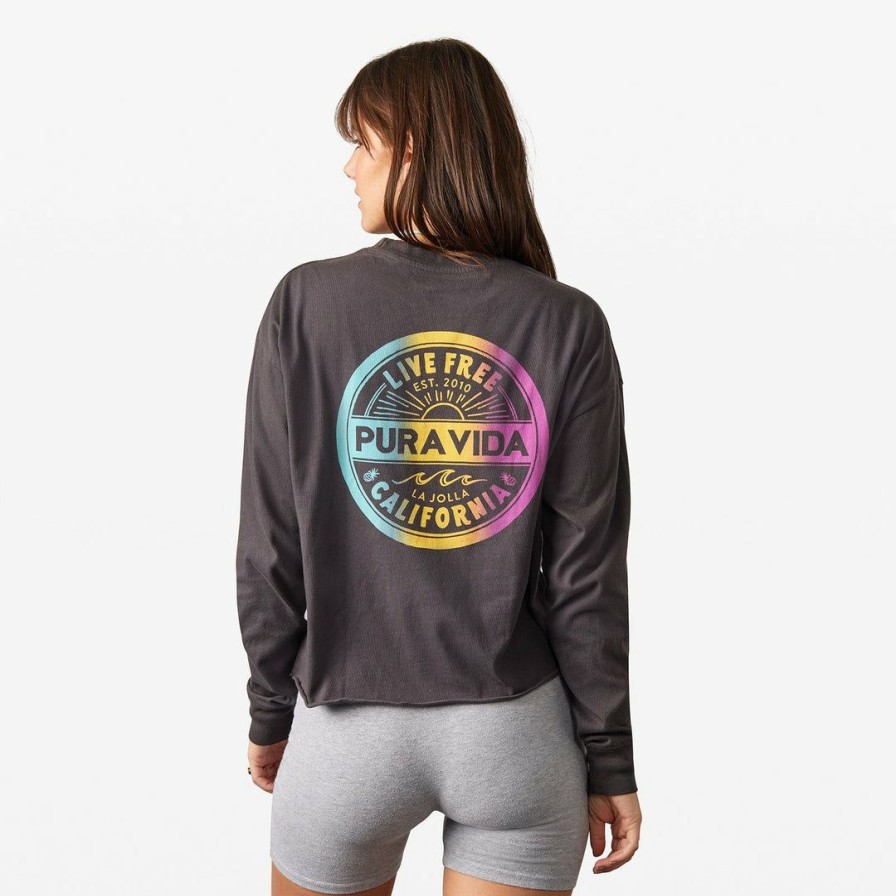 Clothing * | Best Sale Pura Vida Bracelets Trending On Tiktok Live Free Long Sleeve Boxy Tee Vintage Black