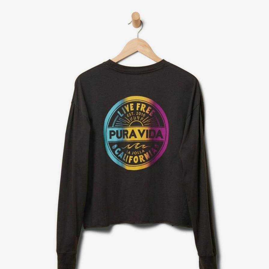 Clothing * | Best Sale Pura Vida Bracelets Trending On Tiktok Live Free Long Sleeve Boxy Tee Vintage Black