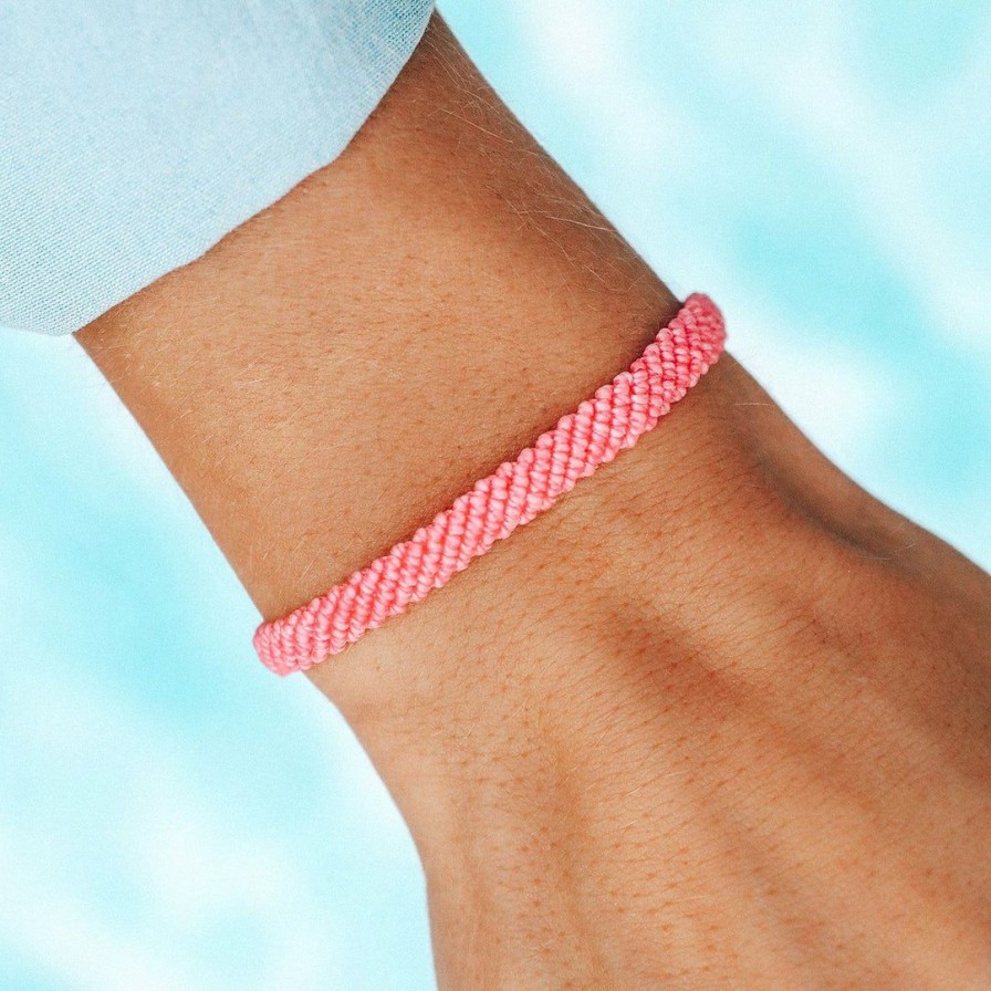 Jewelry * | Best Sale Pura Vida Bracelets Pink Half Flat Woven Bracelet