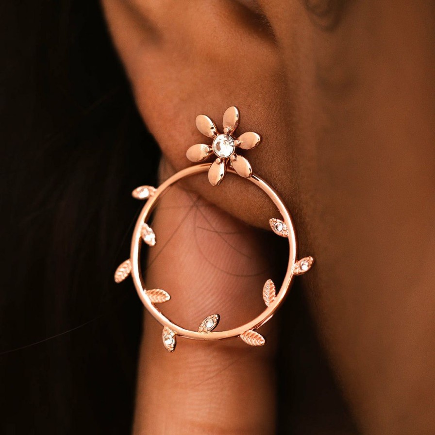 Jewelry * | Wholesale Pura Vida Bracelets Pretty Petal Flat Hoop Earrings