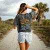 Clothing * | Top 10 Pura Vida Bracelets Us Road Trip Tee Vintage Black Burnout