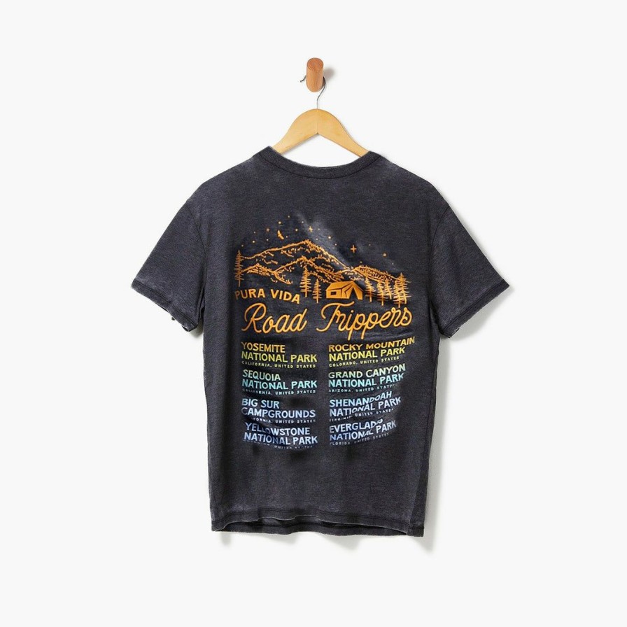 Clothing * | Top 10 Pura Vida Bracelets Us Road Trip Tee Vintage Black Burnout