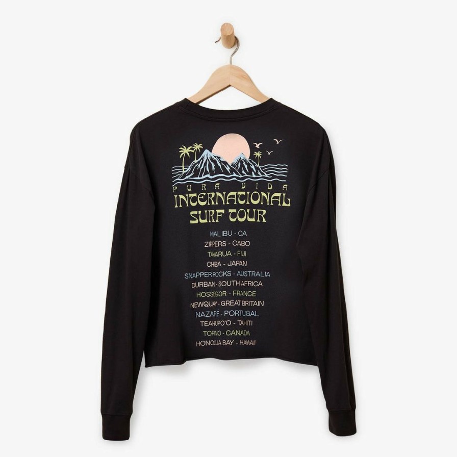 Clothing * | Best Sale Pura Vida Bracelets Trending On Tiktok International Surf Tour Long Sleeve Boxy Tee Vintage Black