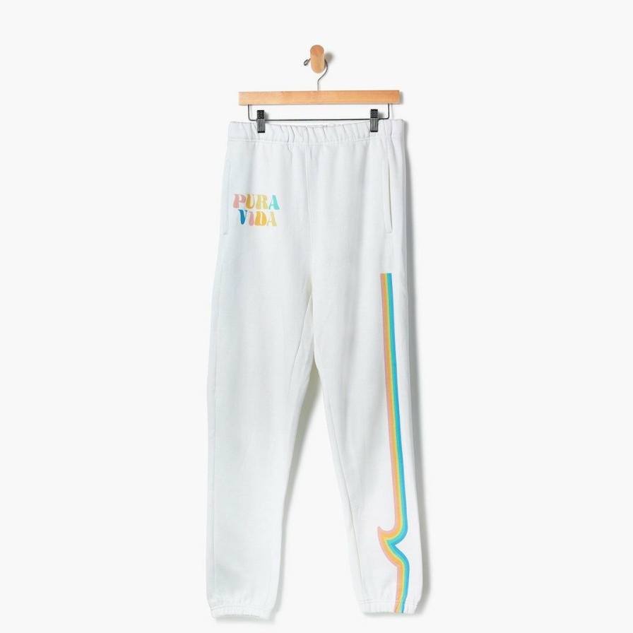 Clothing * | Best Pirce Pura Vida Bracelets Clothing Rainbow Wave Sweatpants Vintage White