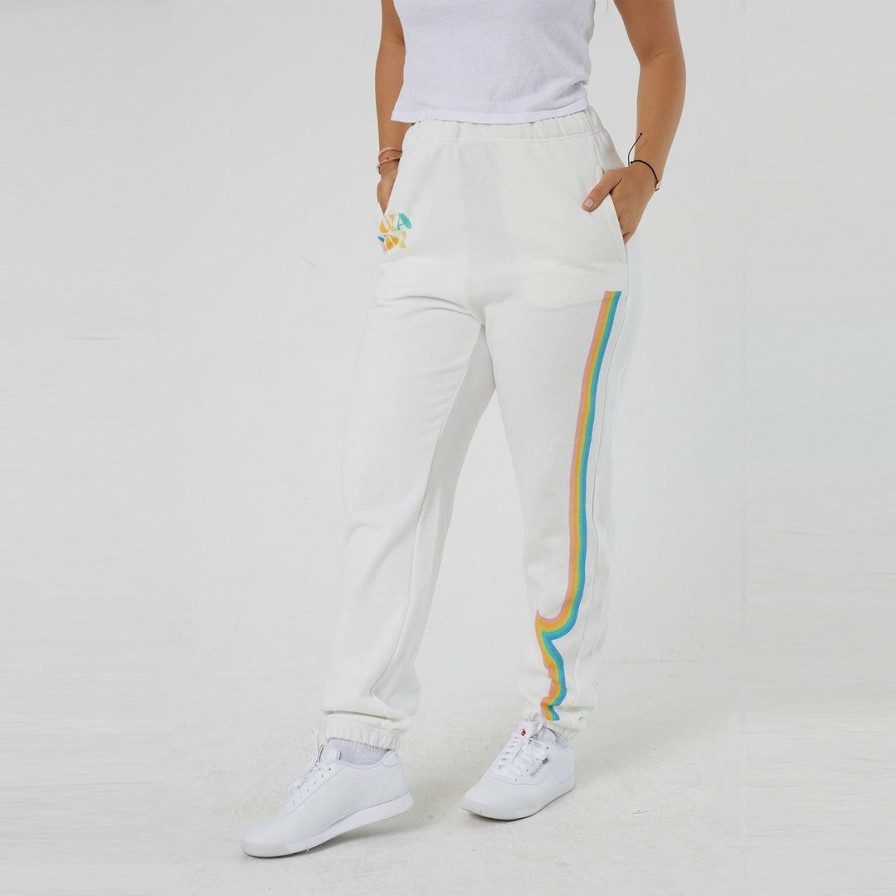 Clothing * | Best Pirce Pura Vida Bracelets Clothing Rainbow Wave Sweatpants Vintage White