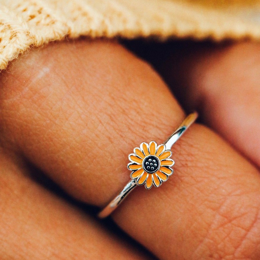 Jewelry * | Hot Sale Spring 2020 Enamel Sunflower Ring