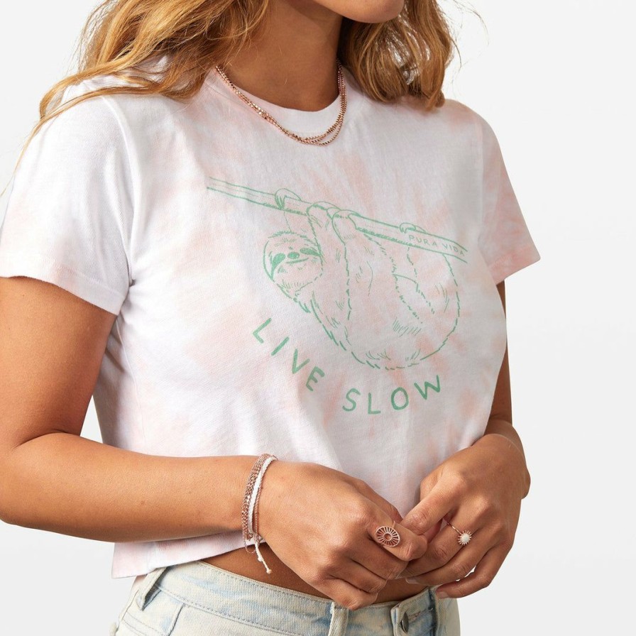 Clothing * | New Pura Vida Bracelets Live Slow Crop Tee