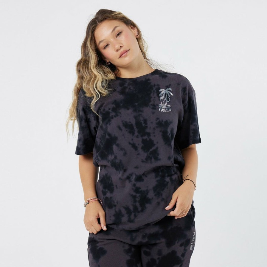 Clothing * | Flash Sale Pura Vida Bracelets Best Sellers Palm Trees Tee Black Tie-Dye