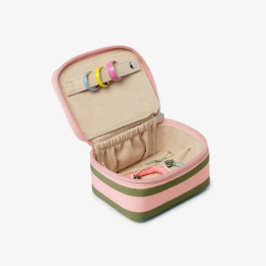 Accessories * | Flash Sale Pura Vida Bracelets Mini Pink And Green Striped Jewelry Case