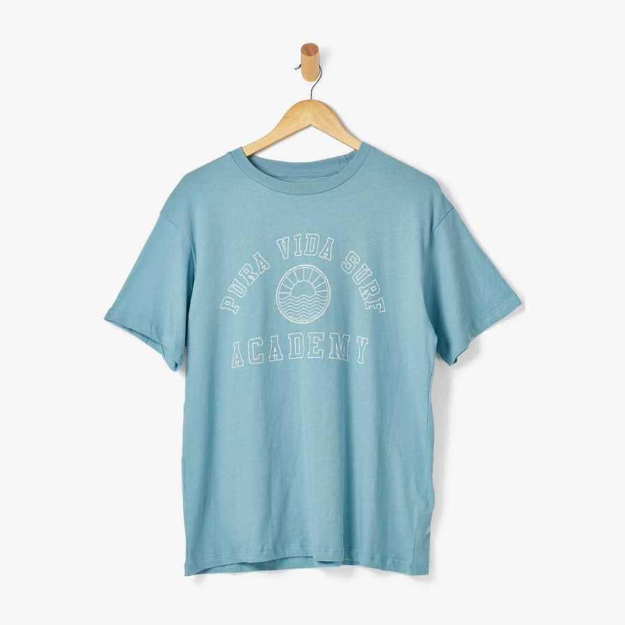 Clothing * | Top 10 Pura Vida Bracelets Surf Academy Tee Best Sellers Pale Blue